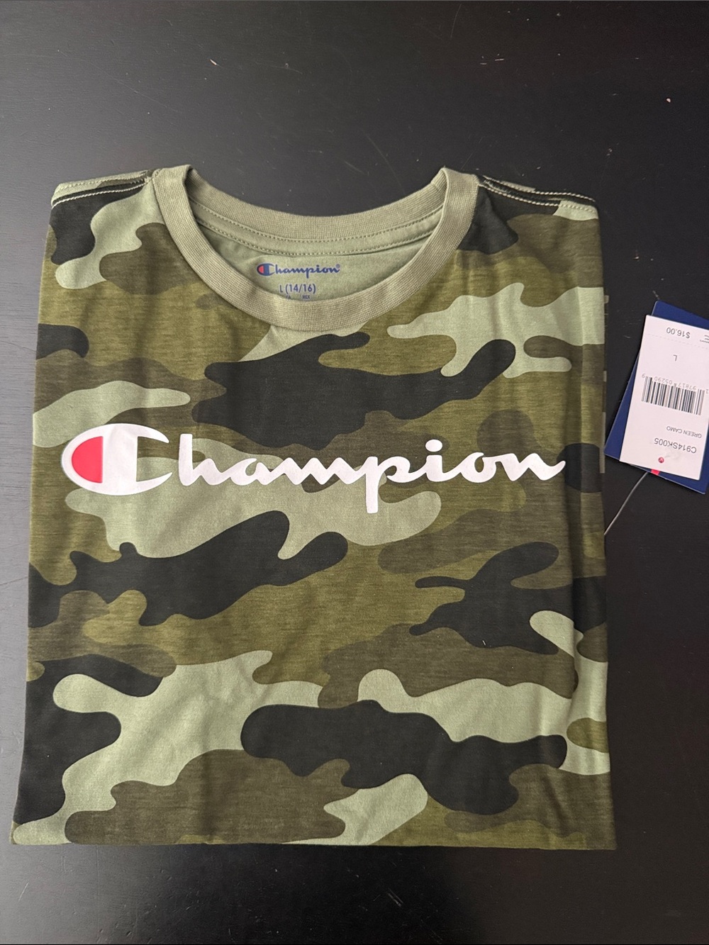 Champion Boys' Camo Short Sleeve Tee in Olive Green and Black with White Logo